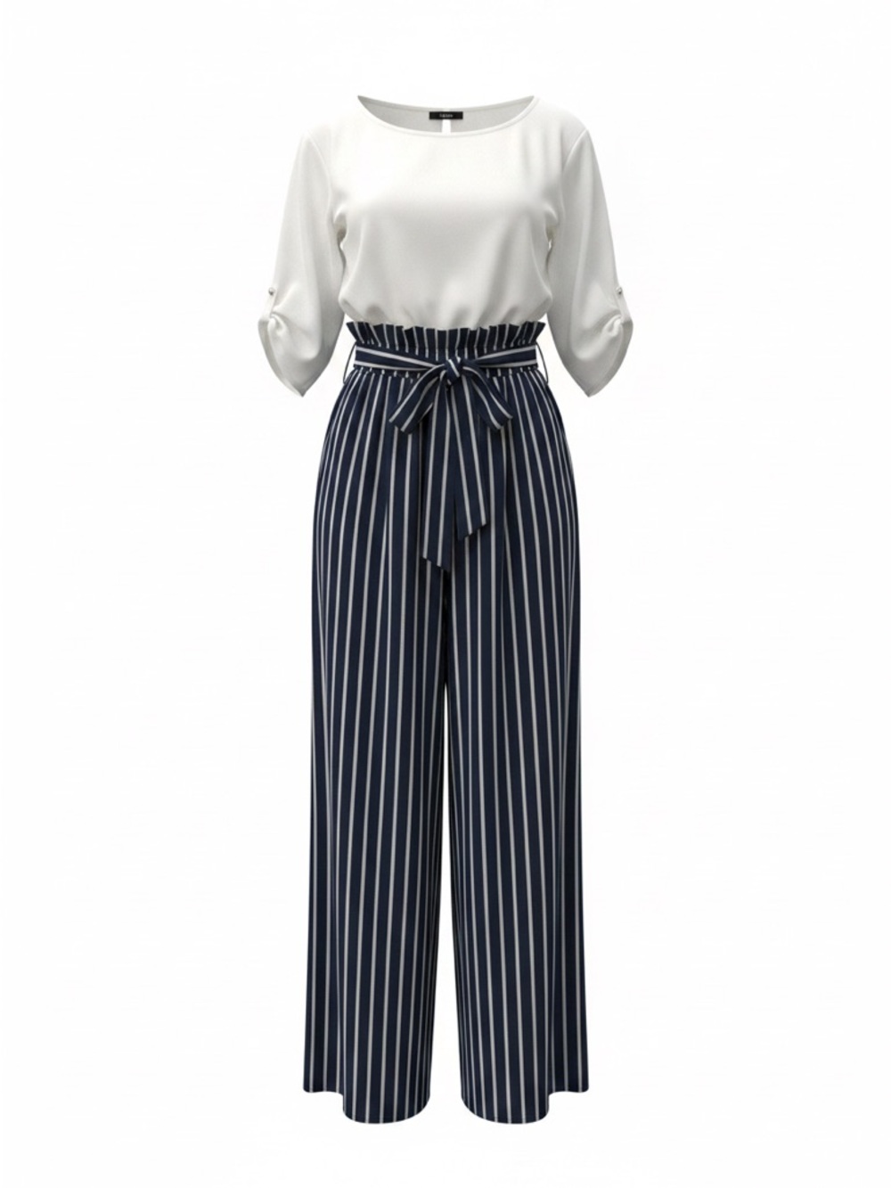 I.N. San Francisco White Top with Navy & White Striped Wide-Leg Jumpsuit